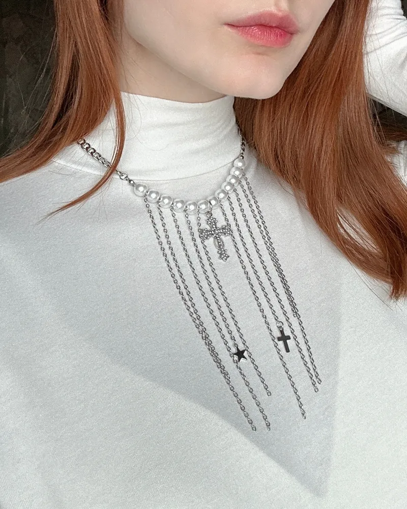 Колье «White goth» — колье ручной работы из бусин, фото 3